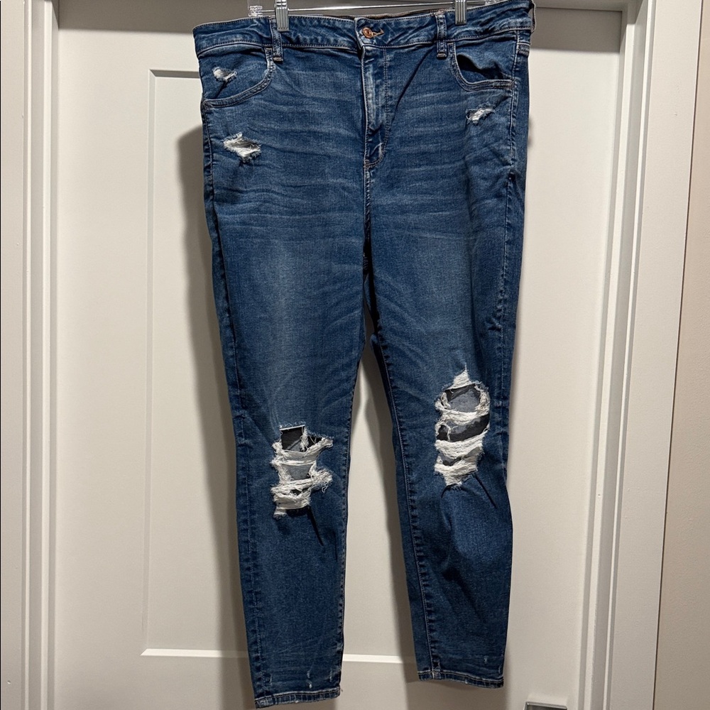 American Eagle Outfitters Ripped Blue Ankle Jeans